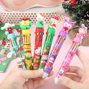 36 buah pena pulpen Natal 10 warna kartun pena 0.7mm pelajar Kawaii alat tulis tekan Sekolah perlengkapan kantor hadiah