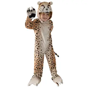 2024 Baige Halloween Cheetah Costume Children's Boys Gloves Foot Sleeve Performance Stage Clothes Leopard Jumpsuit For Kids