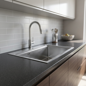Évier de cuisine en acier inoxydable à cuve unique, modèle 2026, fait main, à encastrer, avec accessoires – Meilleures ventes - Product Image 1