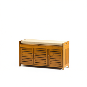 Banc à chaussures en bois avec armoires de rangement, capacité de 24 à 35 paires, meuble de salon moderne, design autoportant - Product Image 1