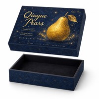 Op maat gemaakte bedrukte stevige geschenkverpakking voor Qiuyue peer premium fruitverpakking blauw gouden kunst deksel basisdoos groothandel