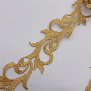 Wholesale 6 meters Golden Fabric Embroidery Lace Trim for Women's men's clothes DIY