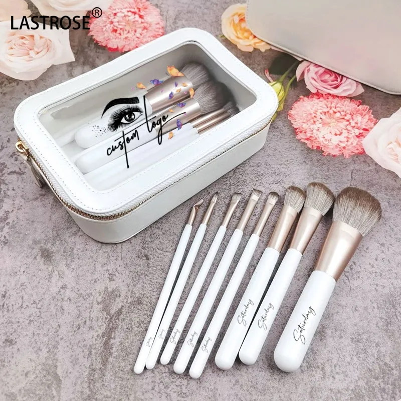 High quality private label wooden hair brush fashion white makeup brushes 18pcs makeup brush set with bag