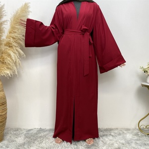 1763# Popular Soft Loose Sleeves Simple Solid Color With Pockets Casual Daily Women Open <b>Abaya</b> - Product Image 5