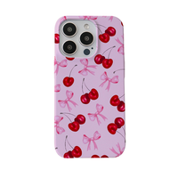 Coque de téléphone personnalisable rose motif cerise avec nœud, film de protection intégral à grandes perforations, deux-en-un pour iPhone 16 Pro Max, antichoc