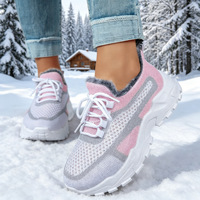 Bottes de neige pour femme en cuir de porc, couleur unie, à forme large, chaudes avec doublure en velours, à lacets, à plateforme, style coréen et allemand