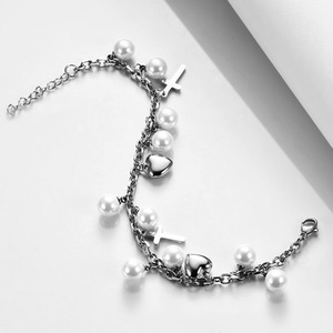 Corazón Cruz encanto pulsera perla chapado en <span class=keywords><strong>oro</strong></span> Acero inoxidable bautismo regalos para bebés niños niñas católico cristiano religioso - Product Image 6