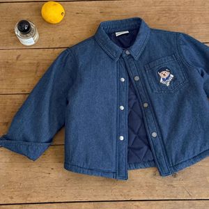 Child Star Circle Denim Jacket Thickened Quilted Lapel Pocket Bear Embroidery Girls Winter Coat - Product Image 3