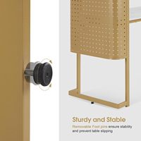 Table de manucure professionnelle avec panneau perforé, plateau en bois, cadre doré, prises intégrées et ports USB, style moderne Mall Guard