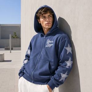Sweat-shirt à capuche zippé en coton pour homme, personnalisé, avec logo sur le devant, motif étoiles, coupe décontractée, pour l'automne - Product Image 1
