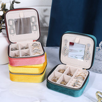 Boîte de rangement pour bijoux de luxe, en velours doux et coloré, pour bagues, boucles d'oreilles, colliers, pendentifs, avec miroir, personnalisable, sac de voyage