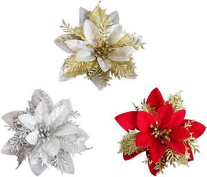 Guirlande de Noël rouge de luxe et décoration de petites fleurs en canne, 13 cm, ornements de Noël écologiques en textile pour arbre de Noël - Product Image 4
