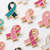 Épingle en émail dur souple avec logo personnalisé en gros Sensibilisation au cancer du sein Broche personnalisée Badge Épingles en émail avec ruban rose en métal