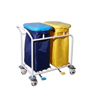 BT-SLT008 병원 더블 쓰레기통 두 가방 모바일 스틸 린넨 트롤리 청소 카트 의료 병원 세탁 트롤리