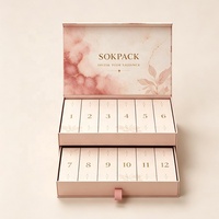Coffret Cadeau Calendrier de l'Avent Personnalisé 12 Jours pour Soins de la Peau, Emballage à Deux Niveaux avec Tiroir, Couvercle Magnétique et Ruban de Tirage pour Cosmétiques