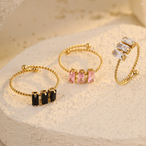 Minimaliste réglable carré ouverture bagues femmes en acier inoxydable noir rose blanc Zircon or anneaux pour femmes cadeau - Product Image 2