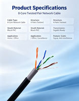 Kabel Ethernet UTP Cat6a Cat 5e Konduktor Tembaga Murni Berisolasi PVC Kabel Jaringan Dalam Ruangan