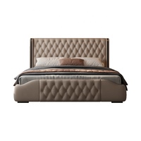 Lit en cuir véritable de luxe minimaliste italien, lit moderne de taille king, capitonné, meubles de chambre principale, cadre de lit double
