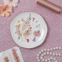 Plateau de rangement pour bijoux en céramique de porcelaine décoratif rond coloré personnalisé pour cadeau d'anniversaire