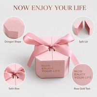 Boîte Cadeau Octogonale Leabon Rose Poudré avec Couvercle Dédoublé et Ruban en Satin Or Rose pour Emballage Cadeau de Luxe Vente en Gros Usine
