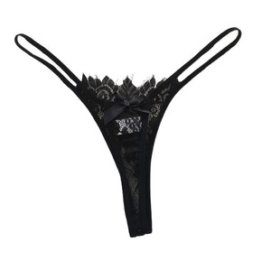Tanga Sexy de Encaje para Mujer con Lazo, Ropa Interior de Spandex Negra, Lencería - Product Image 5