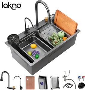 Rubinetto Doccia a Cascata Nero Grigio Bianco Argento per Lavello <span class=keywords><strong>Cucina</strong></span>, Prezzo all'Ingrosso, Acciaio Inossidabile 304, Dimensioni e Colori Personalizzabili, OEM ODM - Product Image 6