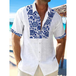 Camicia Hawaiana Estiva da <span class=keywords><strong>Uomo</strong></span> 2026 con Stampa Vintage Chitarra, Grafica Simbolo della Pace e Corvo, a Maniche Corte, con Bottoni, Casual da Spiaggia - Product Image 5