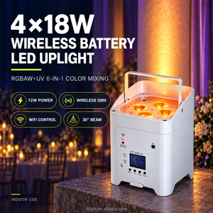 Faro LED DMX Wireless <span class=keywords><strong>a</strong></span> Batteria 4x18W 6-in-1 72W Uplight con Telecomando IR e Controllo App WiFi per Illuminazione Scenica Matrimoni - Product Image 1