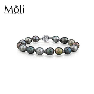 Giá Trị Cao 9-10Mm Tự Nhiên Nước Biển Con Công Màu Đen Đầy Màu Sắc Nước Drop Shipping Baroque Tahitian Vòng Đeo Tay Ngọc Trai - Product Image 1