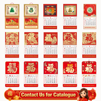 Kalender Cina FOOK 2027 Kalender Dinding Promosi Lunar Merah Kustom dengan Logo Grosir