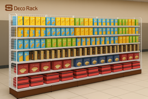 رفوف سلكية مزدوجة الجوانب للسوبر ماركت |   رف عرض معدني لمتاجر التجزئة |   وحدة رفوف خلفية قابلة للتعديل بتصميم شبكي - Product Image 2