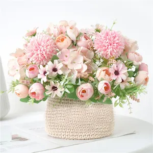 Yapay çiçekler şakayık ipek ortanca buket dekor plastik karanfil gerçekçi çiçek aranjmanları düğün dekorasyon için