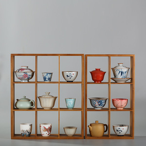 New Chinese Style Bamboo Desk Storage Rack Six And Nine Compartment Tea Set Display Shelf <b>Teacup</b> Holder - Product Image 1