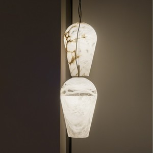 Lustre suspendu en marbre de forme ovale, éclairage LED, design moderne et minimaliste pour salle à manger, corps blanc, lustre à tête unique - Product Image 1