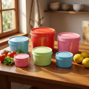 Nduro <b>Plastic</b> <b>Food</b> Storage <b>Containers</b> Set with Pink Floral Design Airtight Round Lids 7-Piece Rectangle 3-6L Capacity 1-Layer - Product Image 3