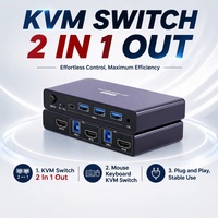 Commutateur KVM 2 ports HDMI et 4 USB 3.0 pour 1 moniteur et 2 PC, 4K 60Hz, avec fonctions de copie/extension/épissage et contrôleur à boutons