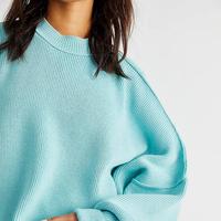 Nouvelle Arrivée Pull Décontracté Femme à Col Montant en Maille Côtelée Mélange Coton Épaules Tombantes