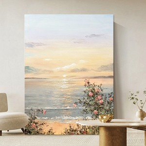 Peinture à l'huile peinte à la main, art mural moderne et minimaliste, rose de plage, décoration sur toile sans cadre pour salon, entrée - Product Image 3