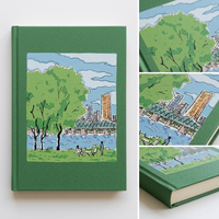 Carnet personnalisé avec couverture en tissu A5 - Journal, agenda, planificateur de haute qualité avec scène dessinée à la main, couverture rigide, reliure thermique 100