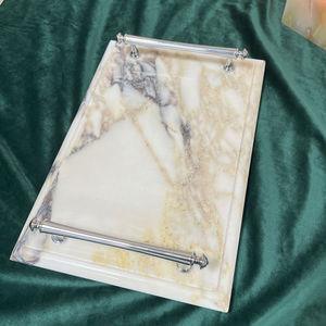 Stonekocc mármol Natural Breccia <span class=keywords><strong>Capria</strong></span> mango de plata bandeja cuadrada creativa hogar dormitorio Mesa joyería almacenamiento Decoración - Product Image 3