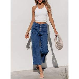 Sidefeel, pantalones vaqueros de pierna recta de cintura alta para mujer, pantalones vaqueros holgados abotonados con piernas anchas y bolsillos, talla ASIN B0D1QZD3YX - Product Image 2