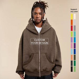 Vert <span class=keywords><strong>fossette</strong></span> OEM/ODM fermeture éclair à capuche veste coton français éponge sweats vierge pleine fermeture éclair Vintage acide lavage vieilli sweats à capuche - Product Image 1