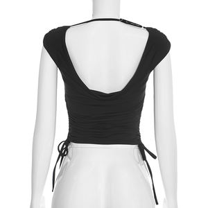 Viviblook Y26TP013 T-shirt décontracté à manches courtes pour femme, nouvelle collection printemps-été, coupe épaules dénudées, dos nu réglable, pour dames - Product Image 3