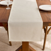 Chemin de table en lin de couleur beige et blanc Ychon, nappe de salle à manger, décoration de table basse, tissu