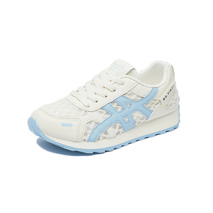 Baskets respirantes pour femmes, blanches et bleues, en maille, à semelle épaisse, talon moyen, chaussures de marche décontractées, style sport, mode été XF822 - Product Image 5