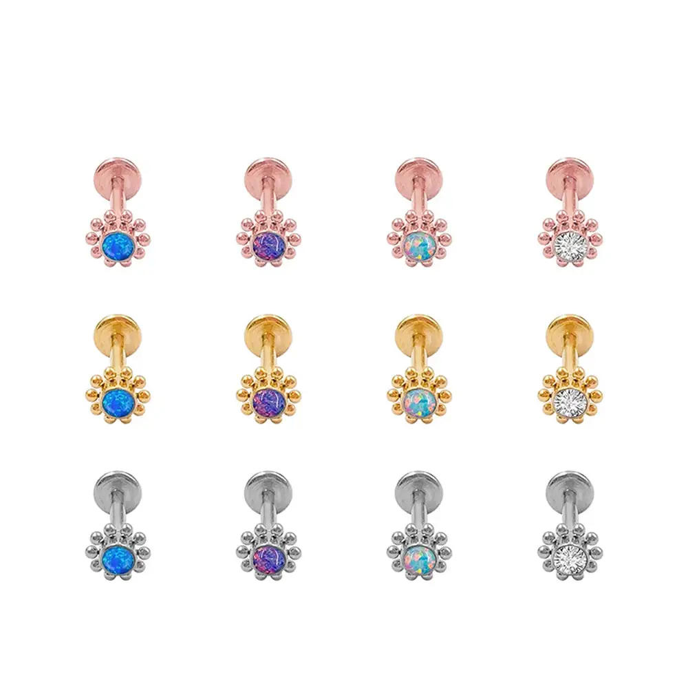 wholesale G23 ASTM F136 titanium flower shape luxury CZ opal studs earrings waterproof allergy proof fine jewelry earrings