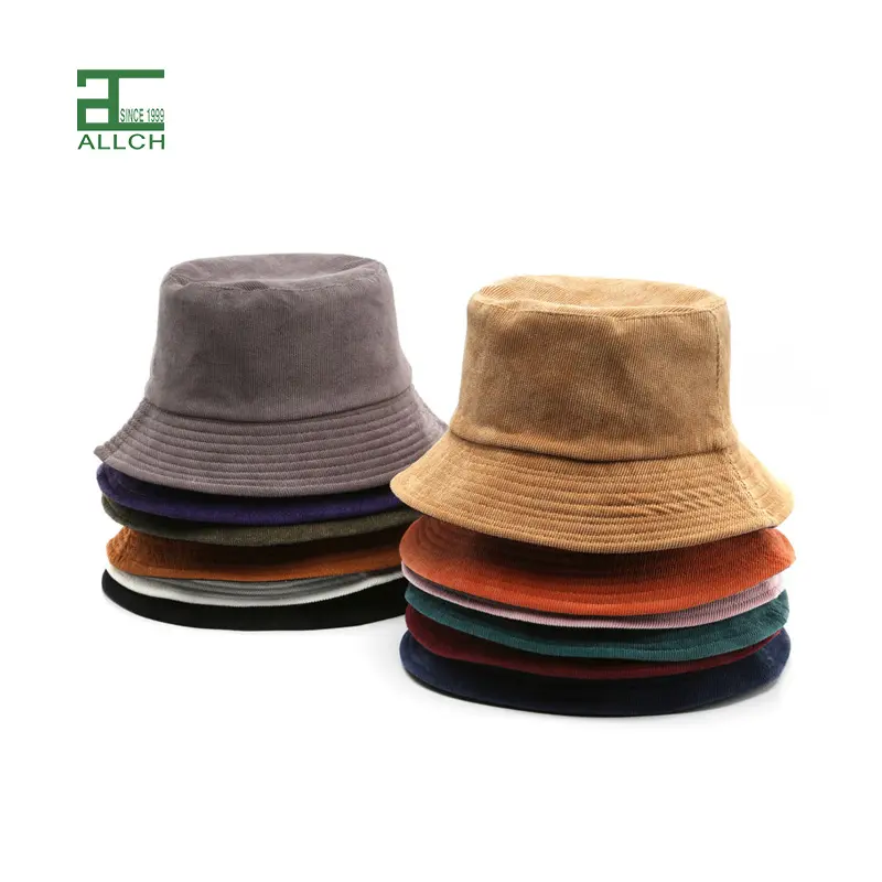 ALLCH Corduroy Fisherman Leisure Solid Color Fashion Men Women Flat Top Wide Brim Summer Cap For Outdoor Bucket Hats