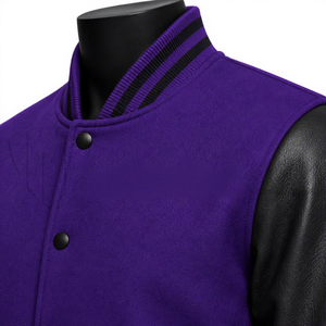 Custom <b>Purple</b> Black Wool Leather Varsity Jacket <b>Men</b> OEM Embroidered Letterman Baseball Jacket Bulk Manufacturer - Product Image 3