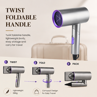 Sèche-cheveux de voyage PRITECH, sèche-cheveux professionnel pliable, 1400W, séchage rapide, ionique, sèche-cheveux portable, kit d'outils de coiffage