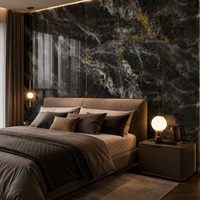 Revêtement mural décoratif WYRAX pour hall d'hôtel, en PVC marbré noir et or, feuille de marbre UV 1220x2440mm 2.8mm, finition brillante